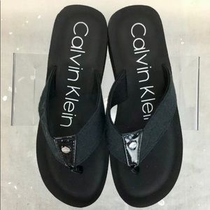CK black Wedge Thong FlipFlops Sandals Size 8